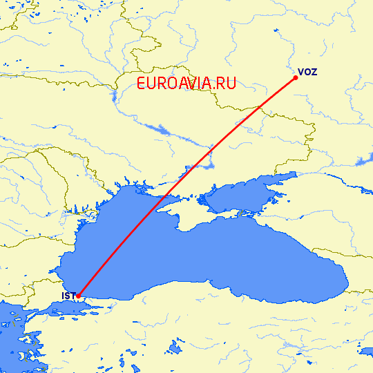перелет Воронеж — Стамбул на карте