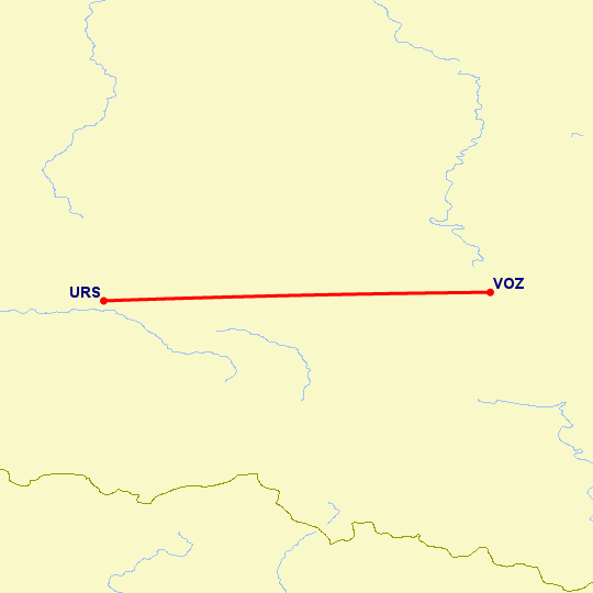перелет Воронеж — Курск на карте
