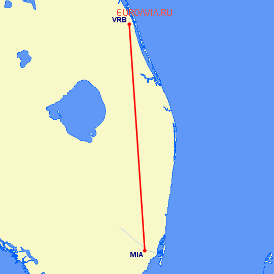 перелет Веро Бич — Майами на карте