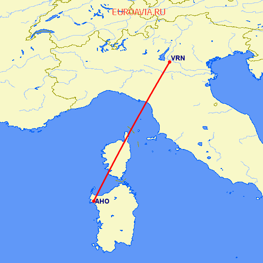 перелет Верона — Альгеро на карте