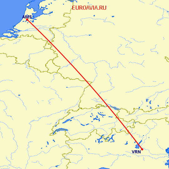 перелет Верона — Амстердам на карте