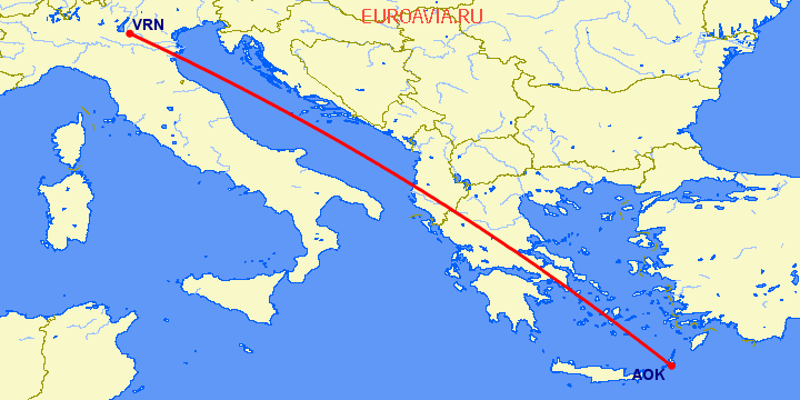 перелет Верона — Карпатос на карте