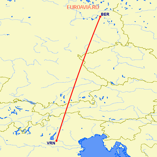 перелет Верона — Берлин на карте