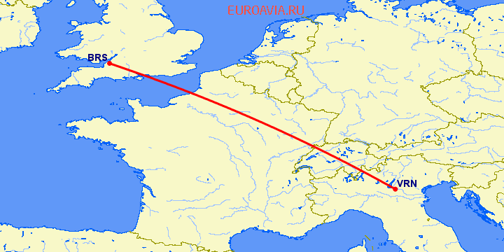 перелет Верона — Бристоль на карте