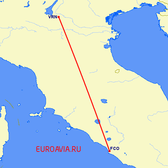 перелет Верона — Рим на карте