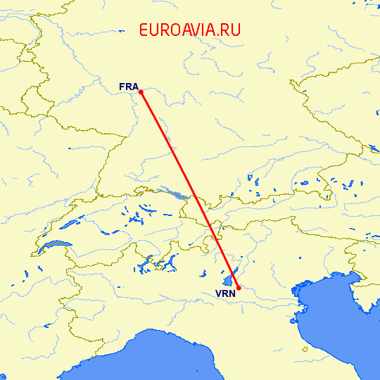 перелет Верона — Франкфурт на Майне на карте