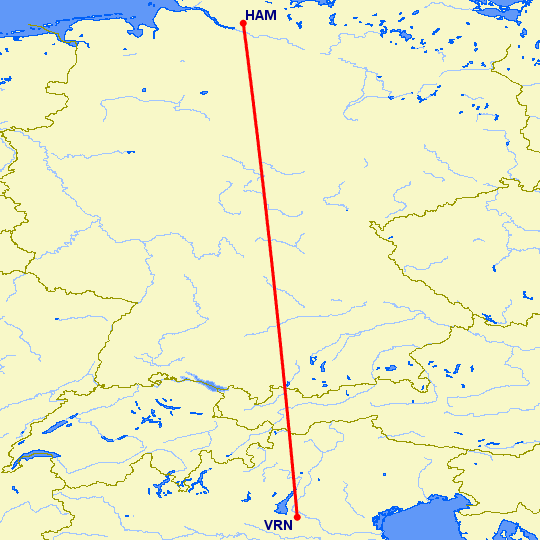 перелет Верона — Гамбург на карте