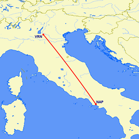 перелет Верона — Неаполь на карте
