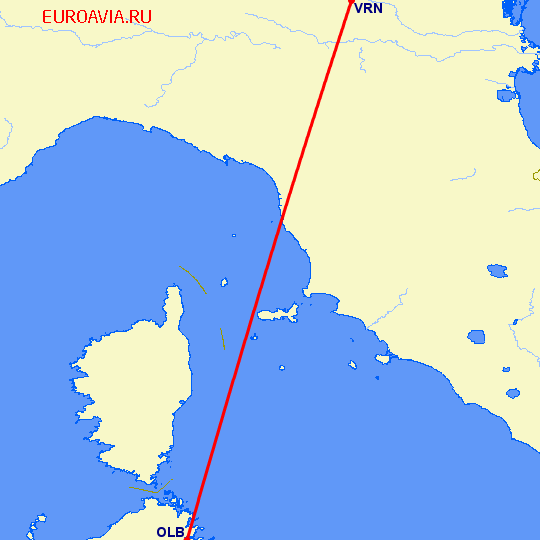 перелет Верона — Costa Smeralda на карте