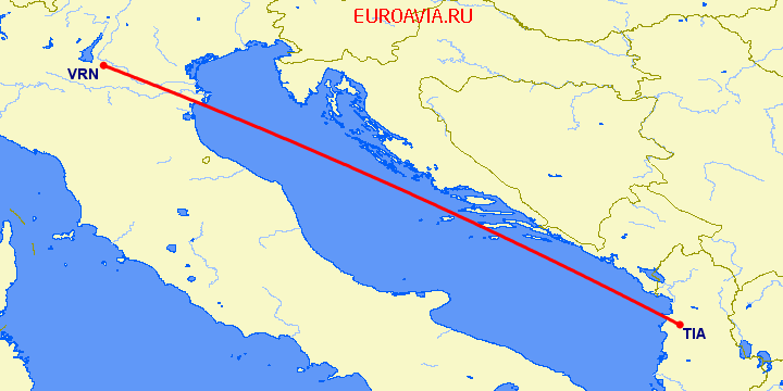 перелет Верона — Тирана на карте
