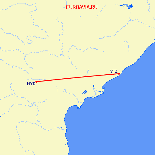 перелет Вишакхапатнам — Хидерабад на карте