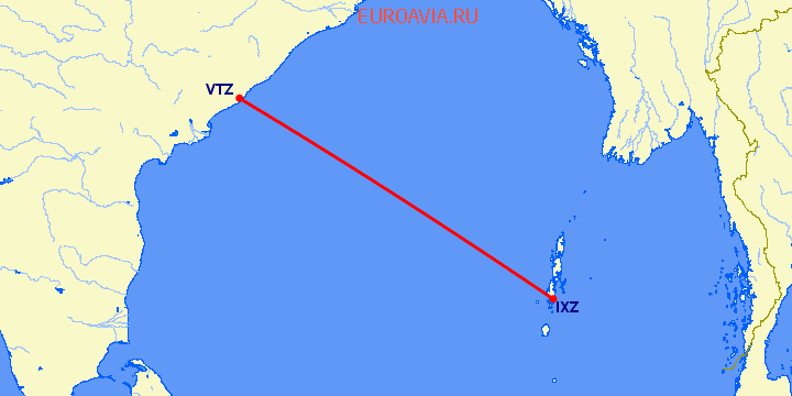 перелет Вишакхапатнам — Порт Блер на карте