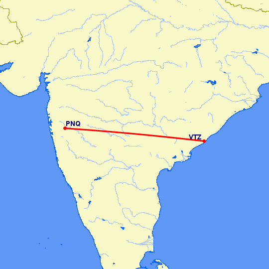 перелет Вишакхапатнам — Пуне на карте