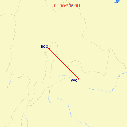 перелет Villavicencio — Богота на карте