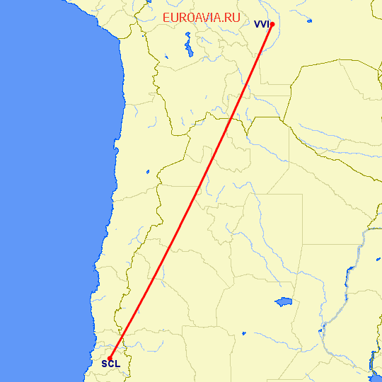 перелет Санта Круз Айленд — Сантьяго на карте