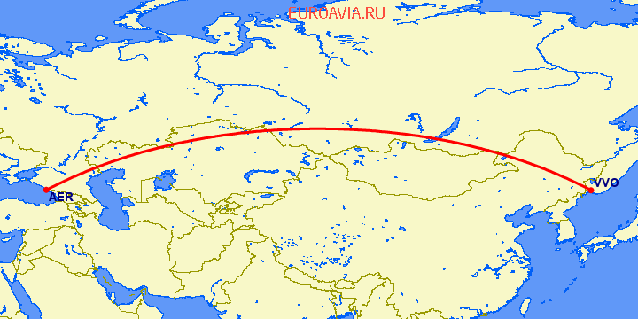 перелет Владивосток — Сочи на карте