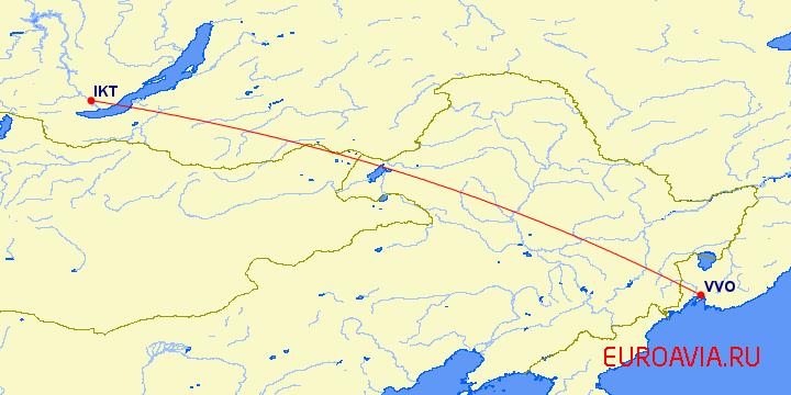 перелет Владивосток — Иркутск на карте