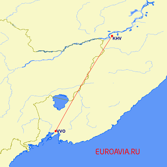 перелет Владивосток — Хабаровск на карте