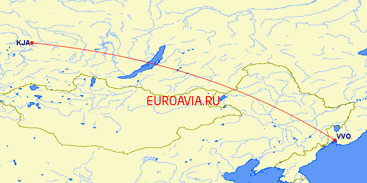 перелет Владивосток — Красноярск на карте