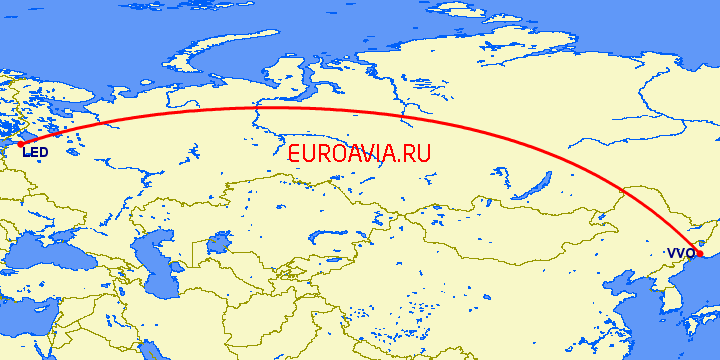 перелет Владивосток — Санкт Петербург на карте