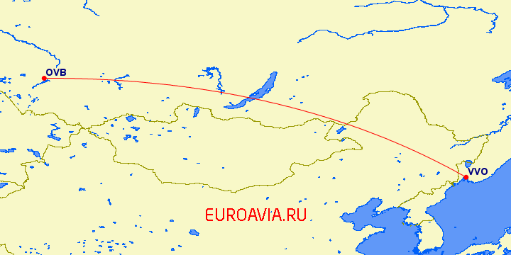 перелет Владивосток — Новосибирск на карте