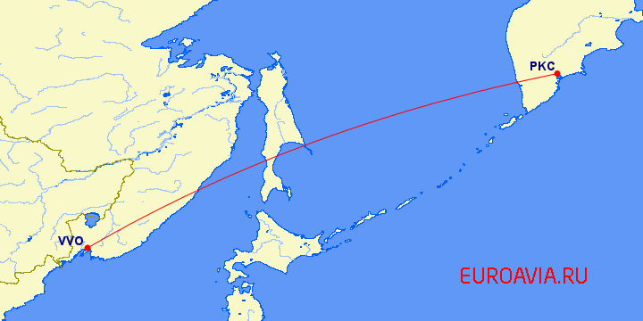 перелет Владивосток — Петропавловск Камчатский на карте