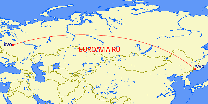 перелет Владивосток — Москва на карте