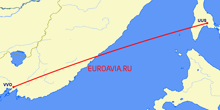перелет Владивосток — Южно Сахалинск на карте