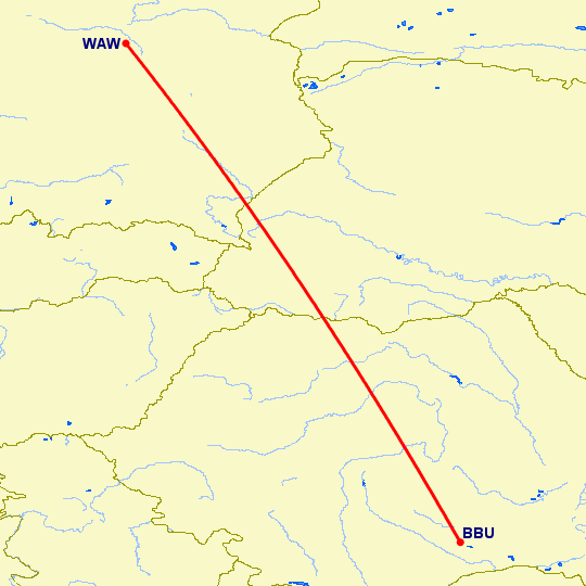 перелет Варшава — Бухарест на карте