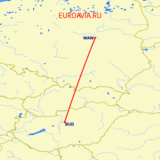 перелет Варшава — Будапешт на карте