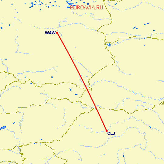 перелет Варшава — Клуж Напока на карте