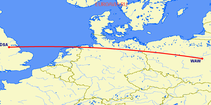 перелет Варшава — Донкастер Шеффилд на карте