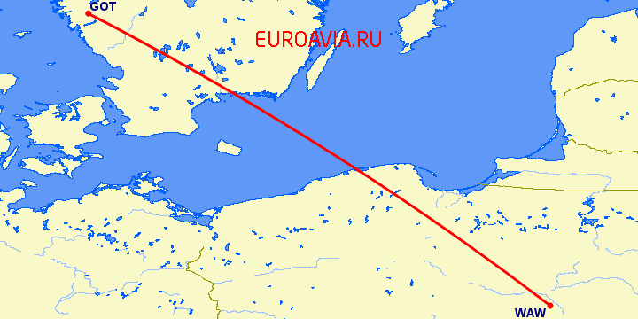 перелет Варшава — Гетеборг на карте