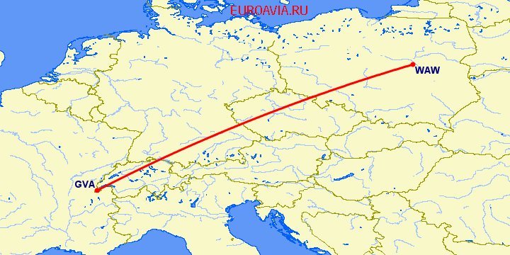 перелет Варшава — Женева на карте