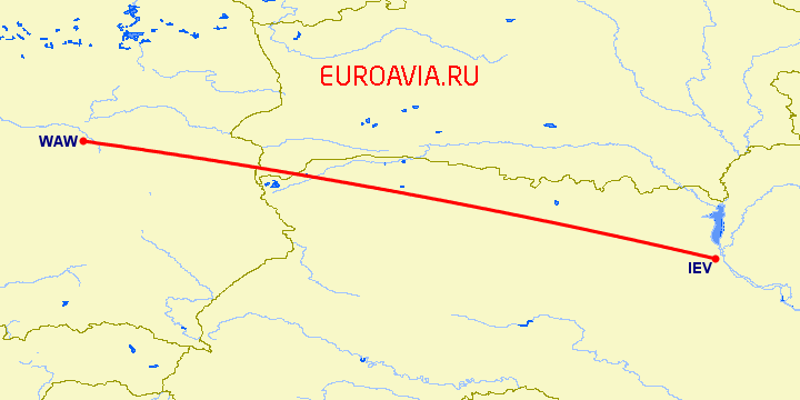 перелет Варшава — Киев на карте