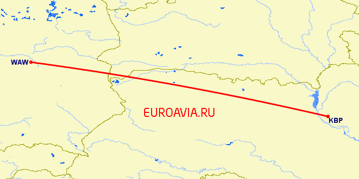 перелет Варшава — Киев на карте