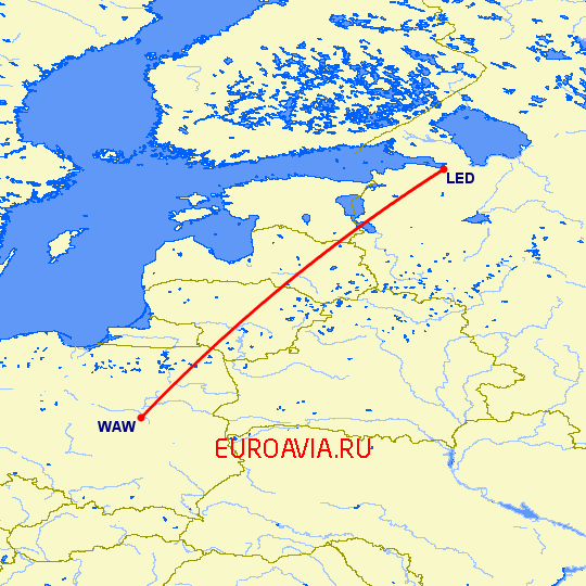 перелет Варшава — Санкт Петербург на карте