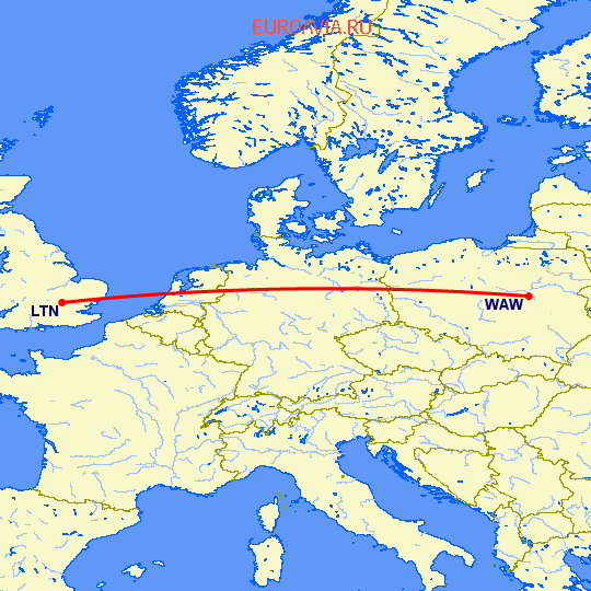 перелет Варшава — Luton на карте
