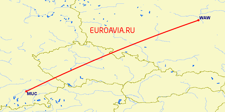 перелет Варшава — Мюнхен на карте
