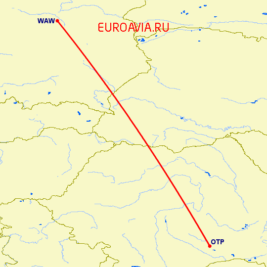 перелет Варшава — Бухарест на карте