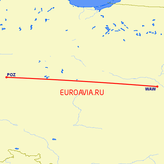 перелет Варшава — Познань на карте