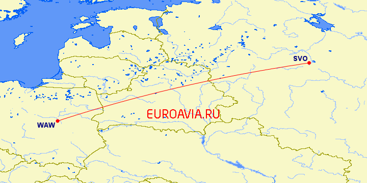 перелет Варшава — Москва на карте