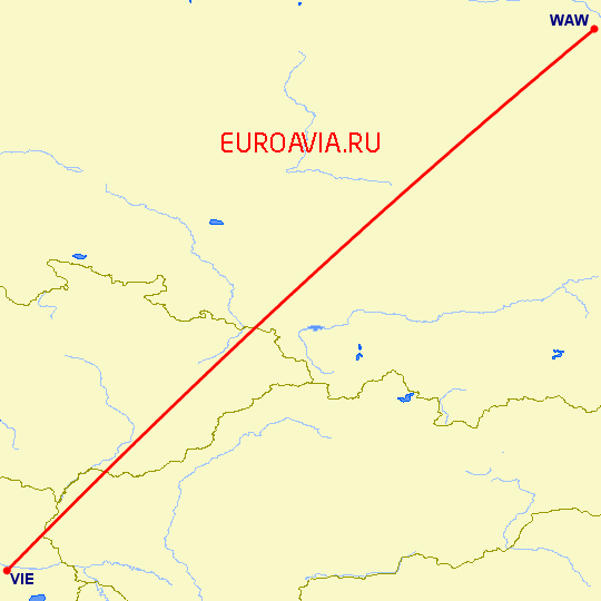 перелет Варшава — Вена на карте