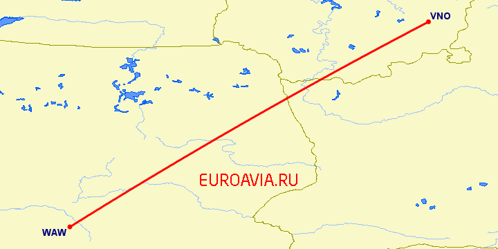перелет Варшава — Вильнюс на карте