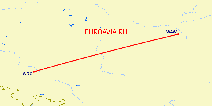 перелет Варшава — Вроцлав на карте