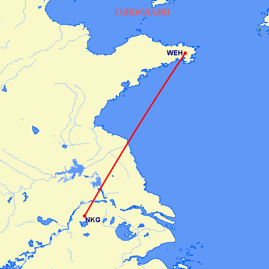 перелет Вейхай — Нанкин на карте