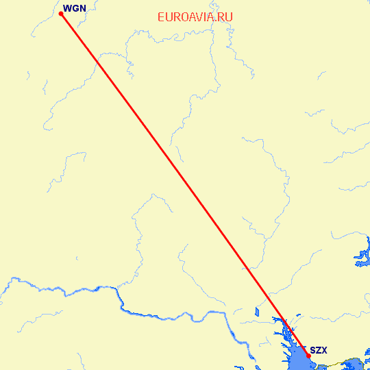 перелет Вайтанги — Шэньчжэнь на карте