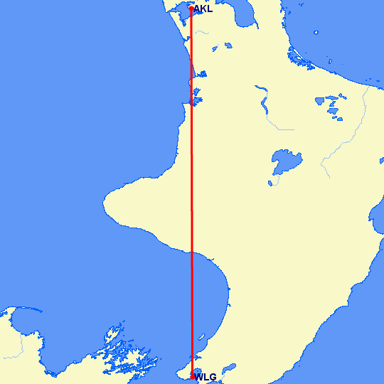 перелет Веллингтон — Окленд на карте