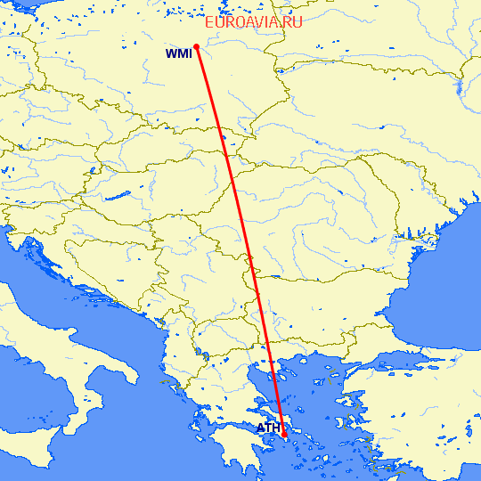 перелет Варшава — Афины на карте