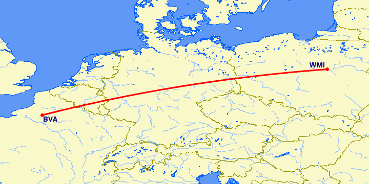 перелет Варшава — Париж на карте